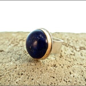 Sterling silver and brass Lapis ring size 8